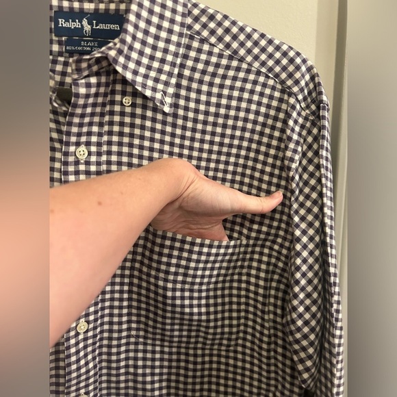 Ralph Lauren Blake Long Sleeve Button Down Mens Medium Gingham Wool Purple White - Picture 4 of 7